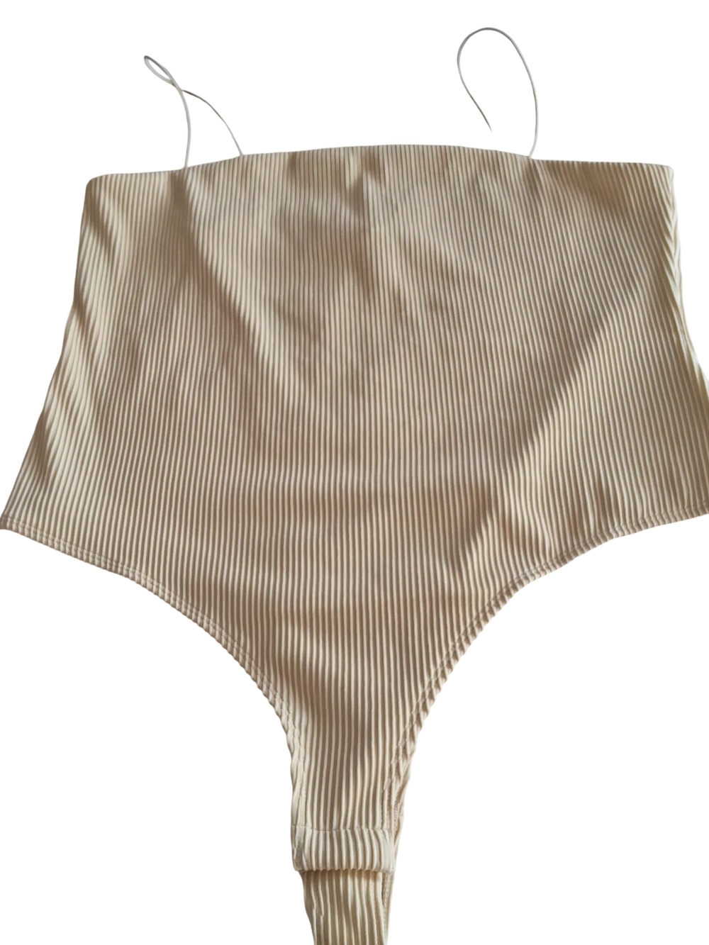 H&M Ribbed Spaghetti Strap Thong Bodysuit in Cream NWT